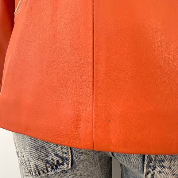St. John Lamb Leather Jacket Full Zip Peachy Orange with Grommets Size Small - Picture 12 of 16